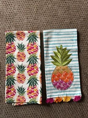 Nicole Miller Pineapple Cotton Kitchen Towels - Pink, Green, Teal, Orange